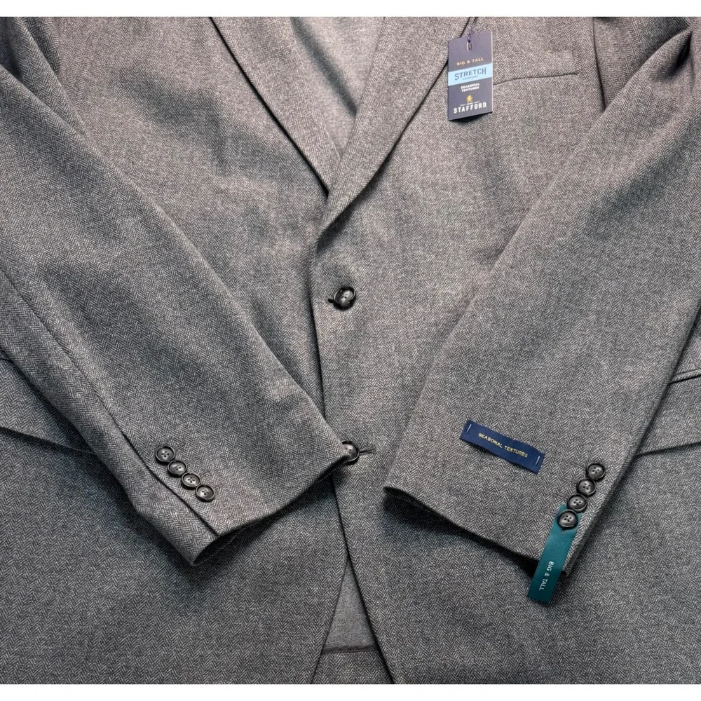 Stafford Big & Tall 52L Charcoal Herringbone Stretch Comfort Sport Coat Blazer